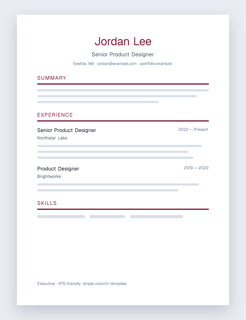Executive ATS-friendly resume template preview